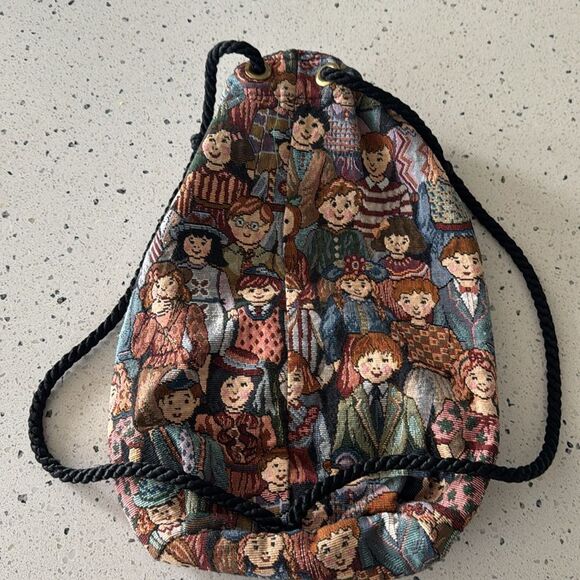 Vintage Children All Around the World Tapestry Drawstring Backpack Handmade Bag - Picture 3 of 12
